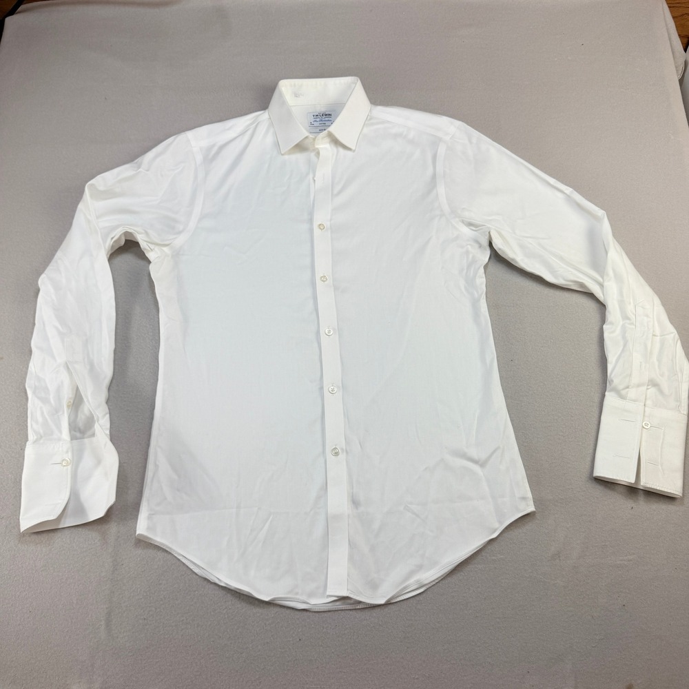 TM Lewin Mens White Non-Iron Fitted Dress Shirt French Cuff 16 35 Cotton